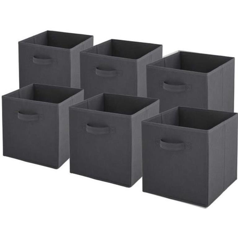 Lot de 6 paniers  pliables en tissu gris 31x31x31cm