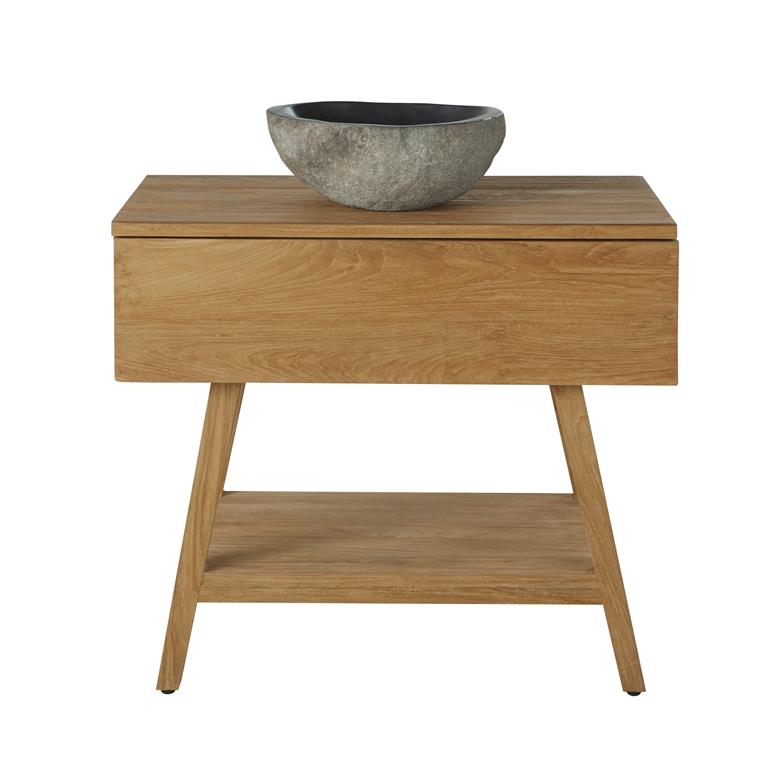 Meuble vasque en bois et pierre de rivière