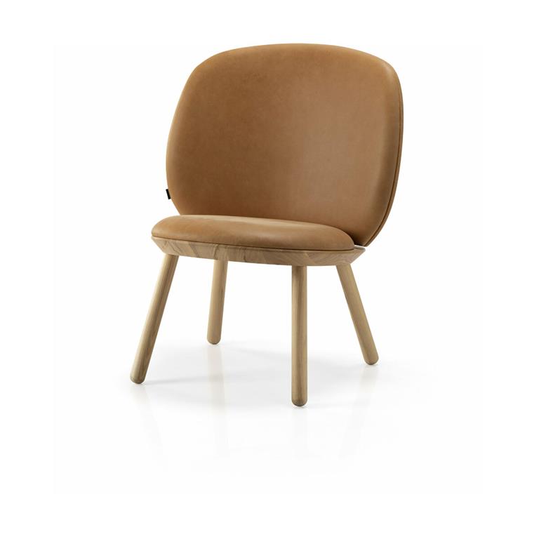 Fauteuil en frêne et cuir cognac Naïve - Emko