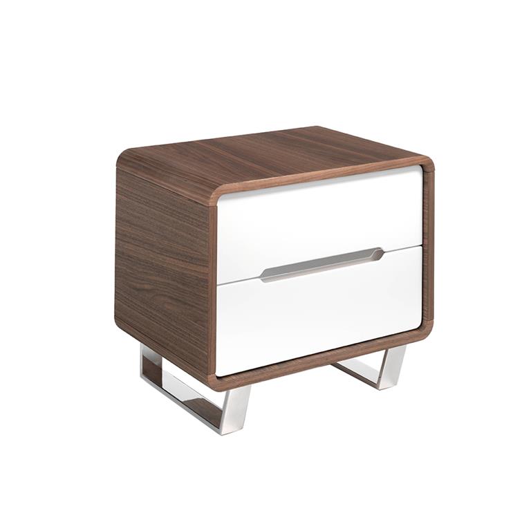 Table de chevet effet bois noyer et acier chromé