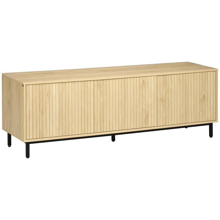 Meuble TV banc TV design Urban Craft - acier noir aspect bois clair