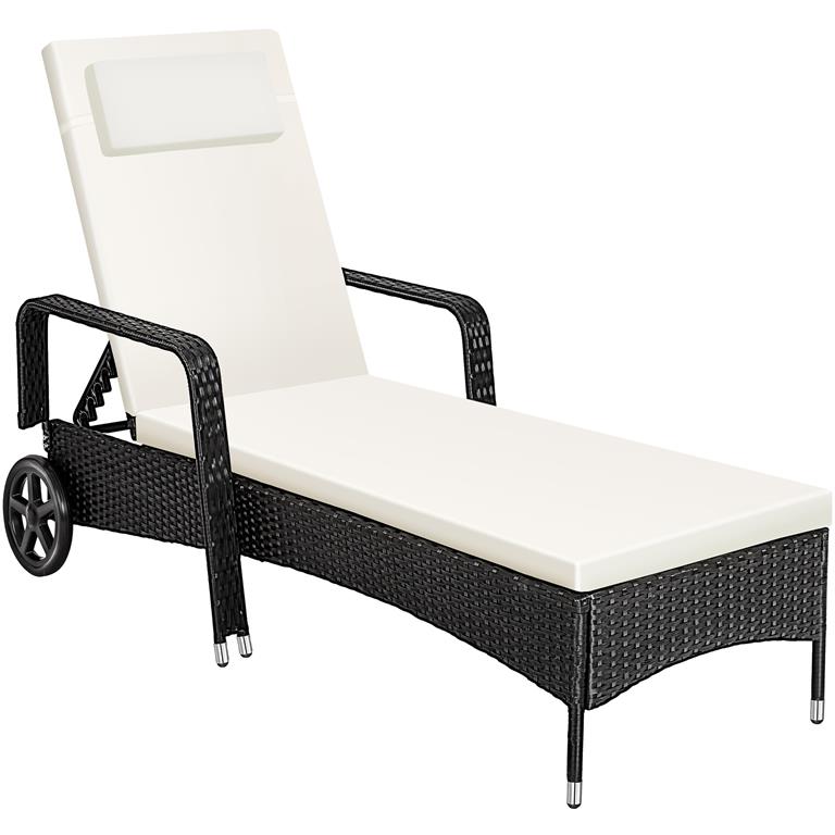 Bain de soleil en rotin avec Coussin amovible et roulettes noir/beige