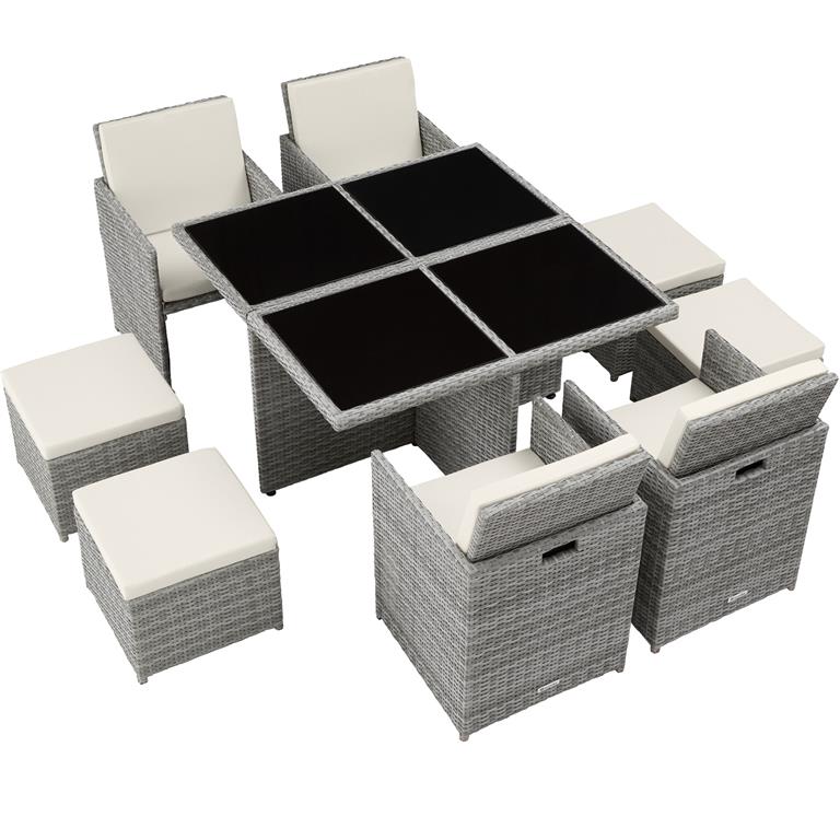 Salon de jardin Résistant aux intempéries 2 sets de housses gris clair