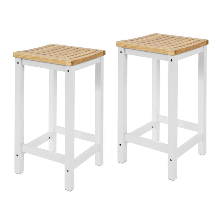 Lot de 2 tabourets avec repose-pieds en bois blanc