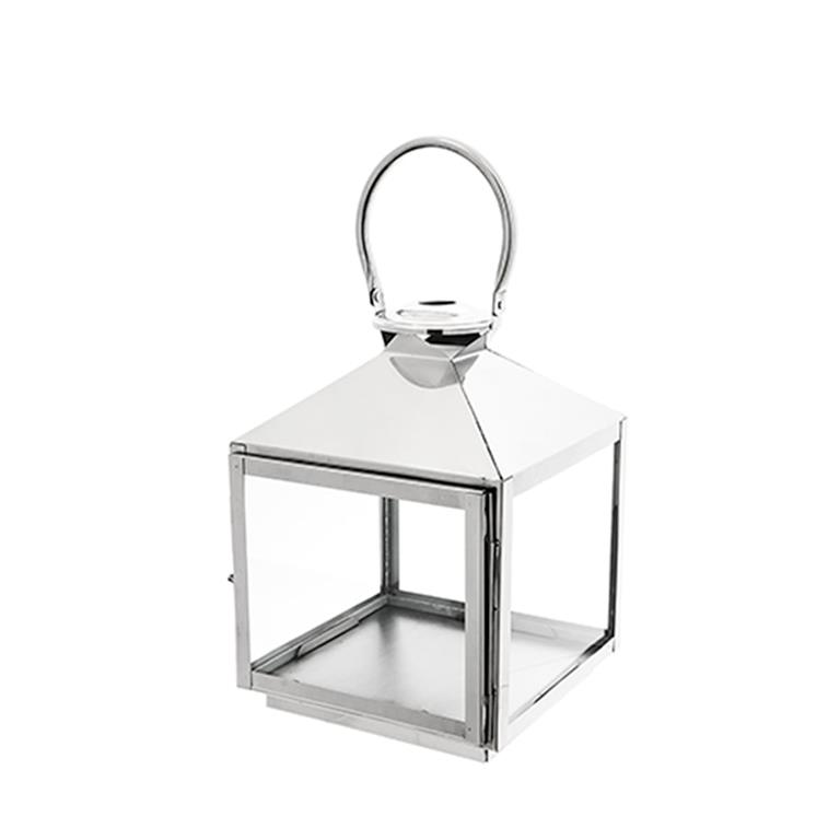 Lanterne décorative en verre et acier argenté H35