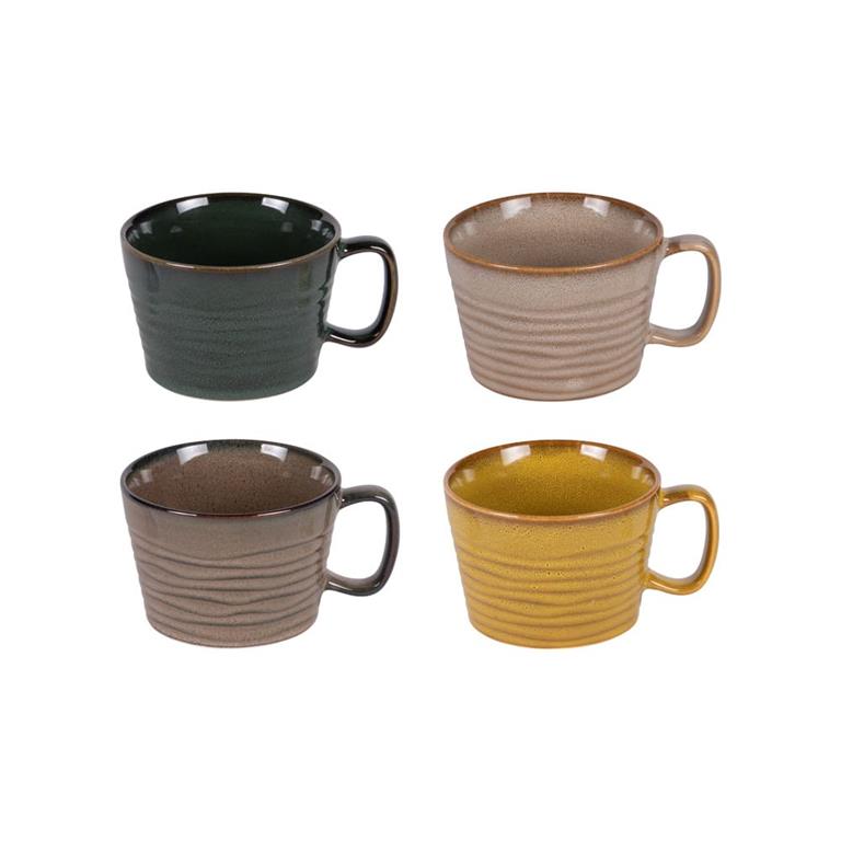 Coffret de 4 mugs bas   40 cl multicolores en porcelaine