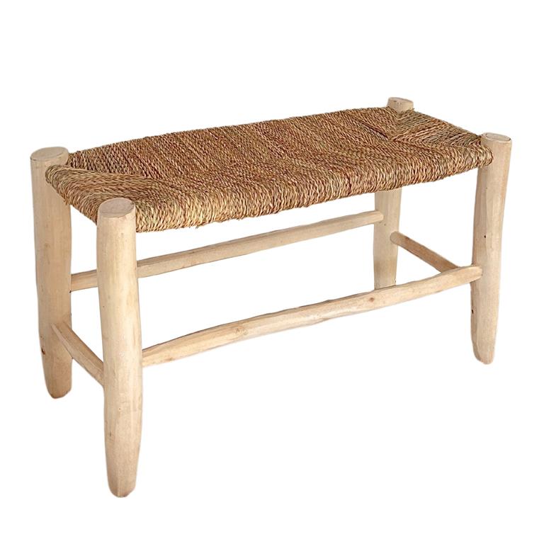 Banc marocain  tressage central bois naturel 80 cm