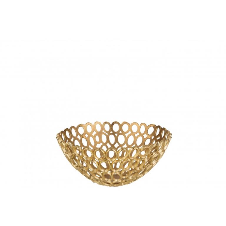 Corbeille ronde en cercles aluminium doré D32cm