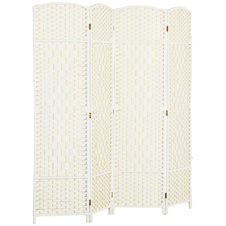 Paravent intérieur pliable 4 panneaux polypropylène et bois blanc