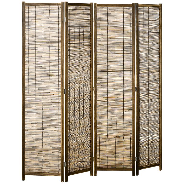 Paravent intérieur 4 panneaux pliables séparateur de pièce bois roseau