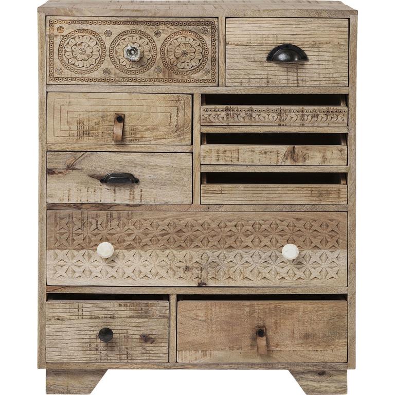 Commode ethnique 10 tiroirs en manguier massif sculpté