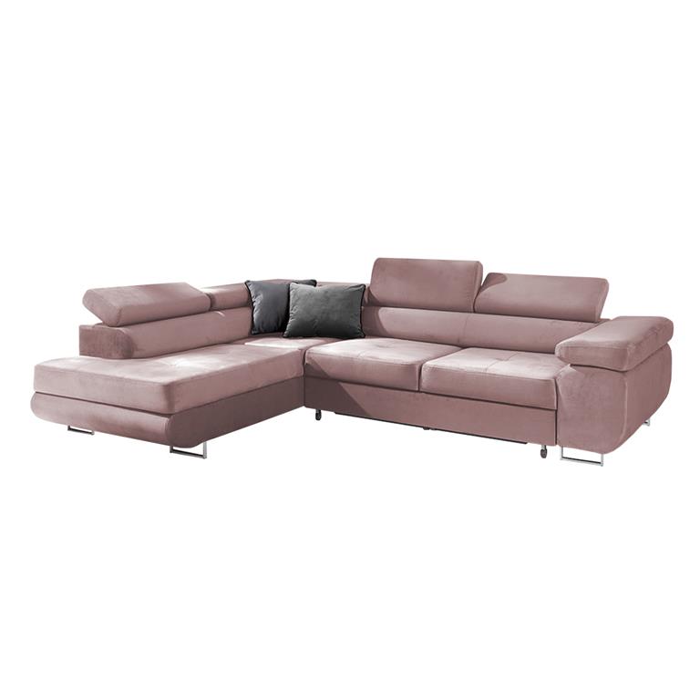Canapé d'angle convertible gauche 4 places tissu velours rose