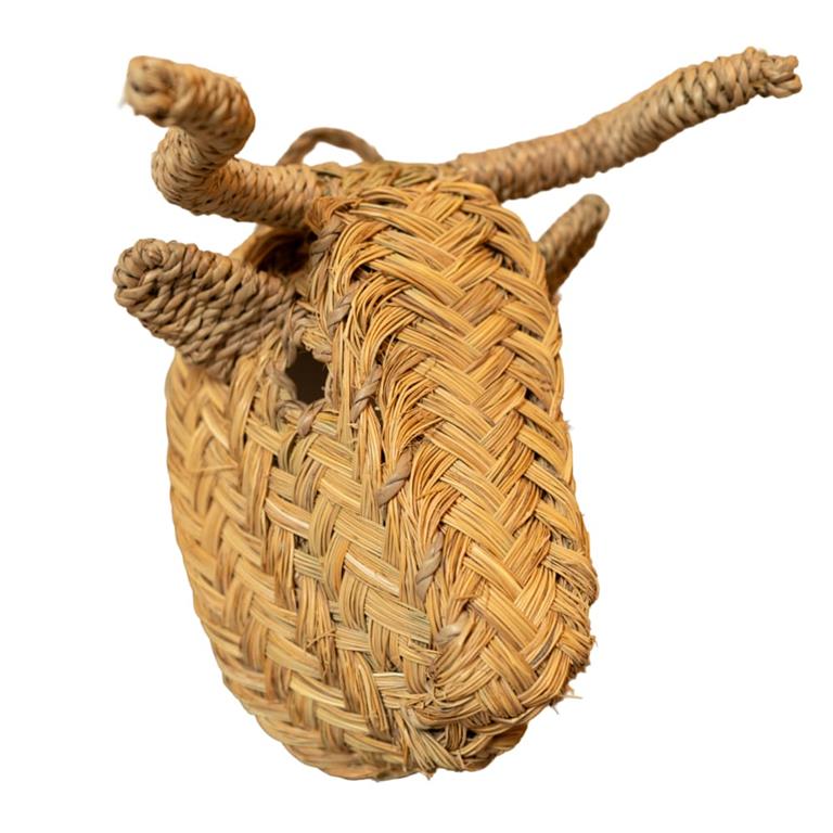 Déco murale petite tête de taureau en paille osier naturel 18 x 25