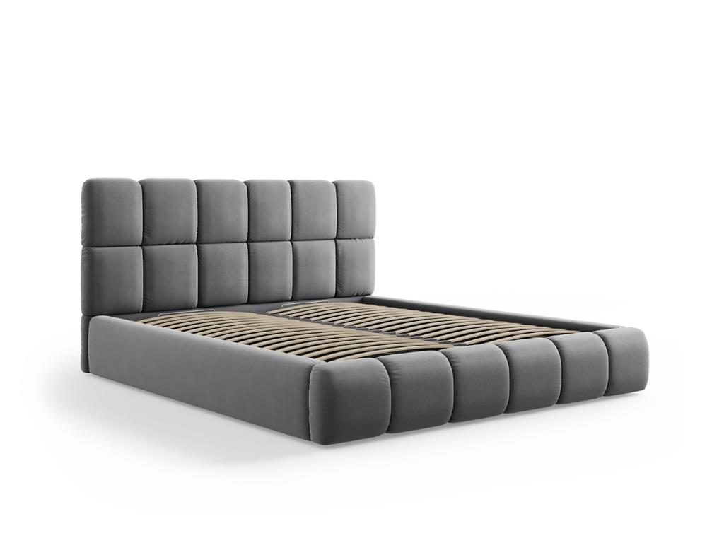 Lit coffre avec tête de lit 160x200cm en tissu velours gris