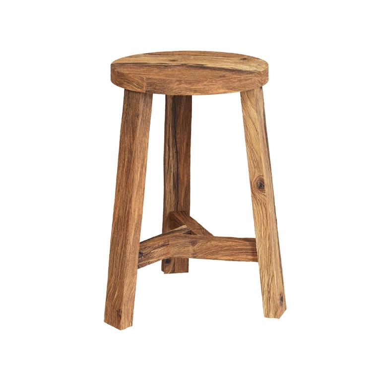 Tabouret rond en bois de teck recyclé H45 cm