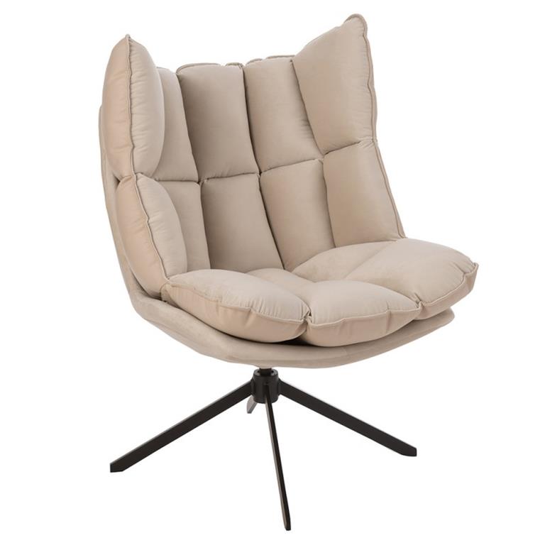 Fauteuil de relaxation pied métal noir et tissu et simili beige