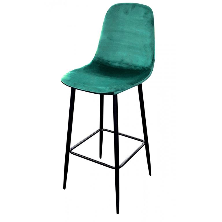 Tabouret de bar métal noir et assise velours vert 42x47x108cm