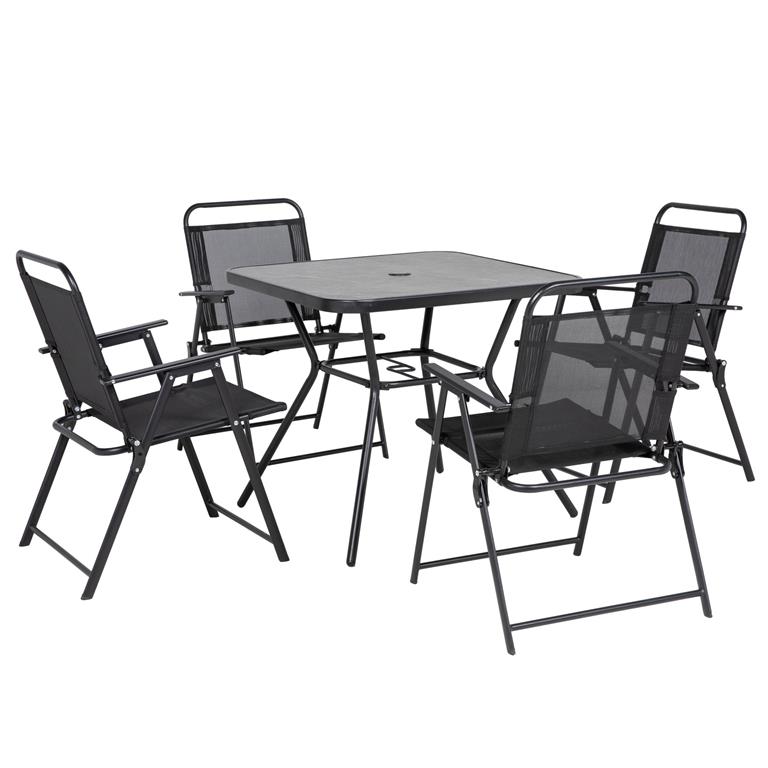 Cet ensemble table et chaises de jardin en métal invite à partager d'agréables repas en terrasse. De quoi passer de jolis moments pendant les beaux jours ! Vous pourrez accueillir ...