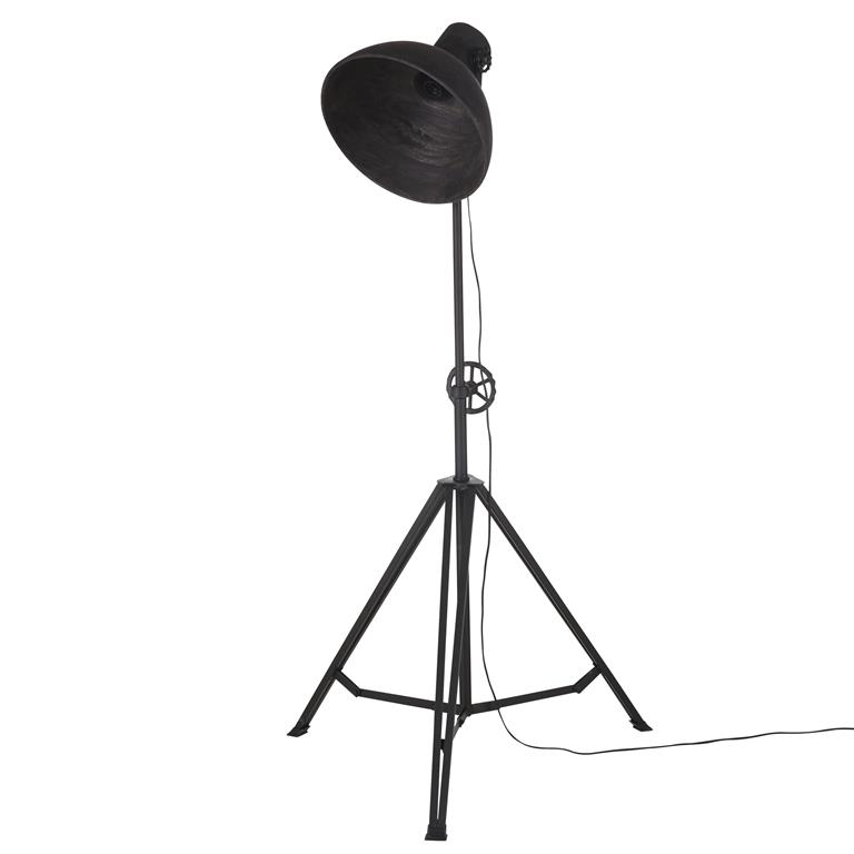 Lampadaire trépied industriel en métal noir et abat jour orientable