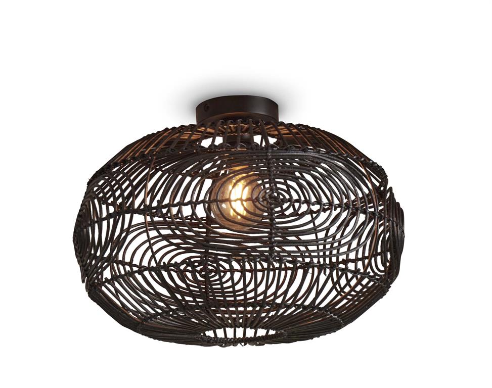 Plafonnier rotin noir Ø48cm