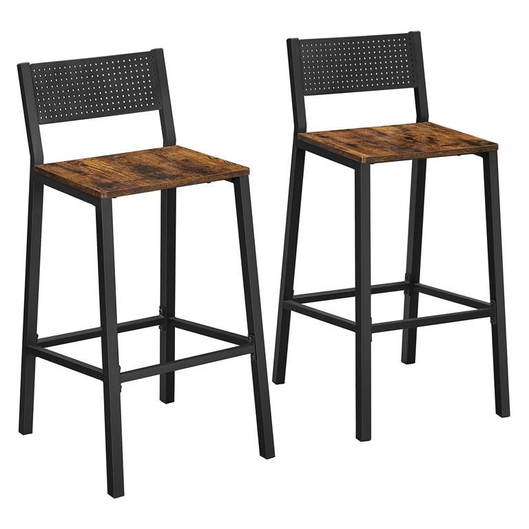 Tabourets de bar lot de 2 effet bois marron rustique et noir