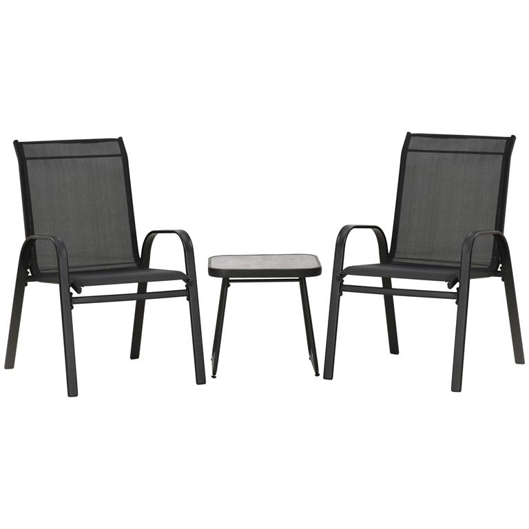 Salon de jardin bistro 2 personnes 3 pièces gris noir