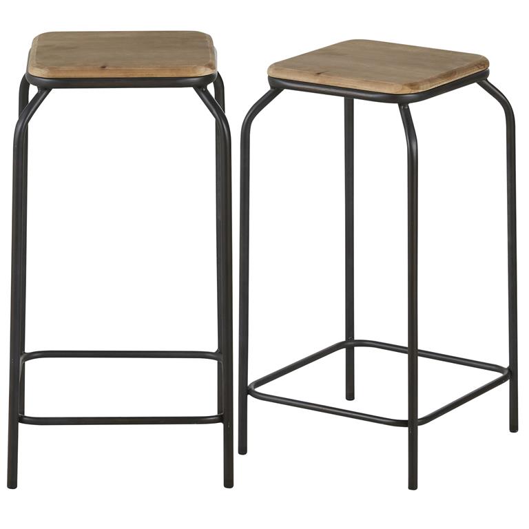 Tabourets pour îlot central en acier noir et bois de sapin 