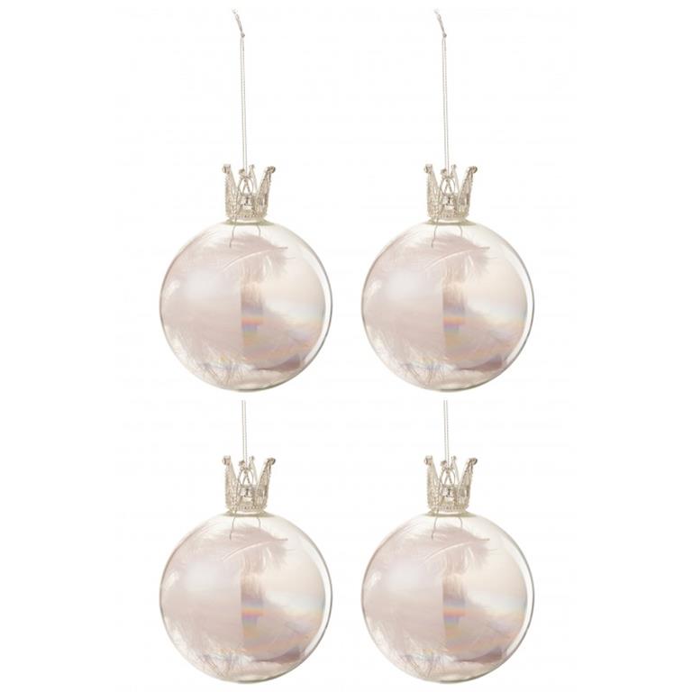 Boite de 4 boules de Noël en verre rose 10x10x10 cm