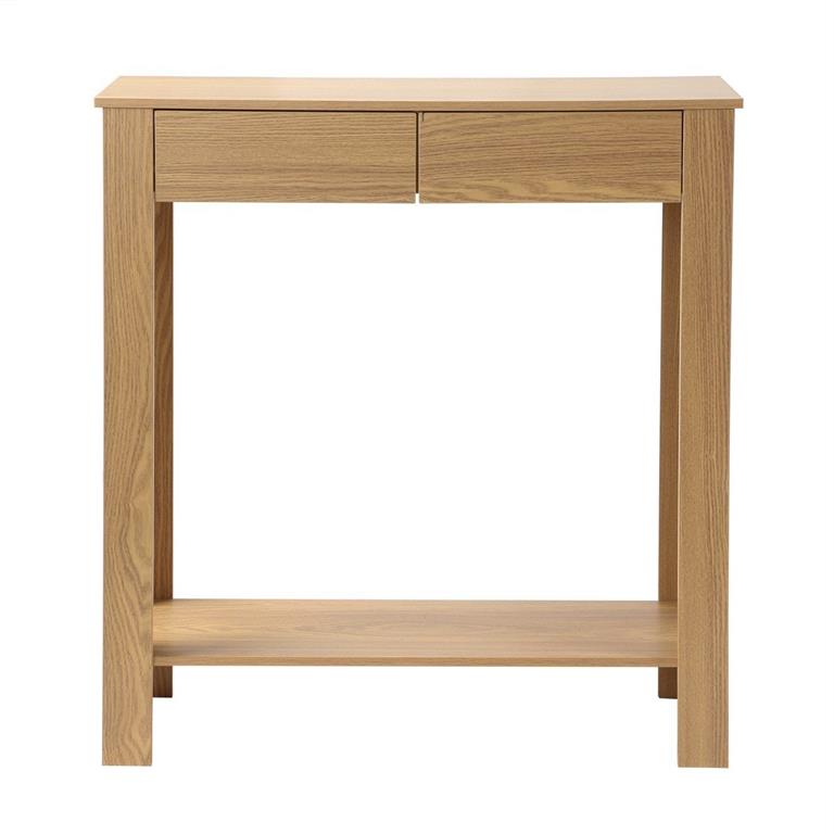 Console haute 2 tiroirs décor chêne - L79 cm