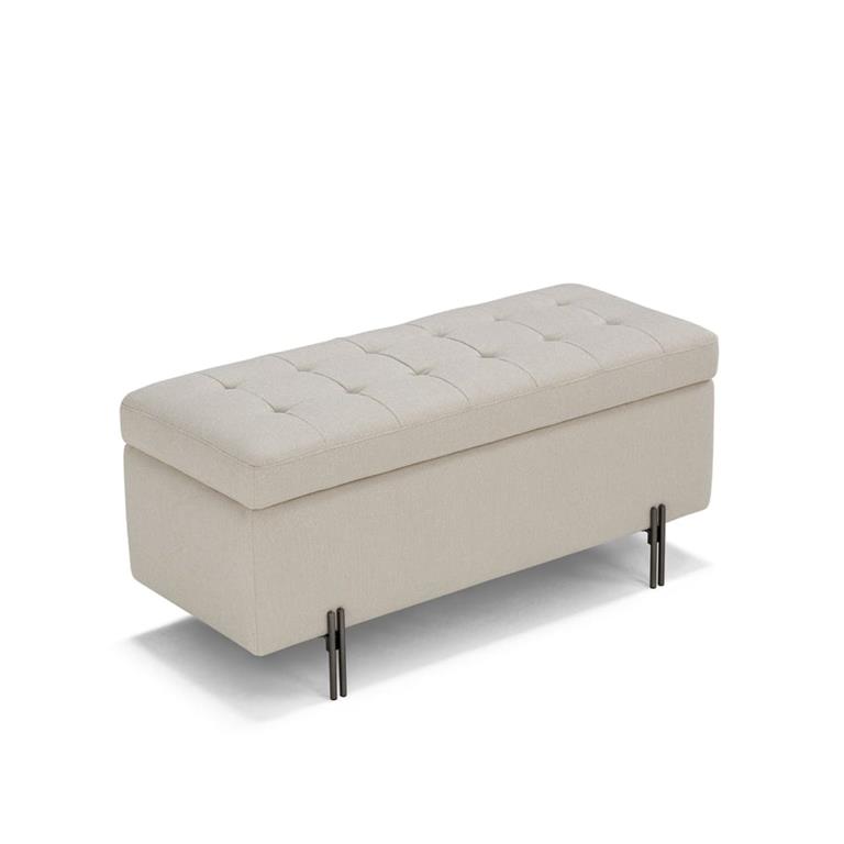 Banquette de rangement matelassée en tissu texturé blanc 110x45 cm