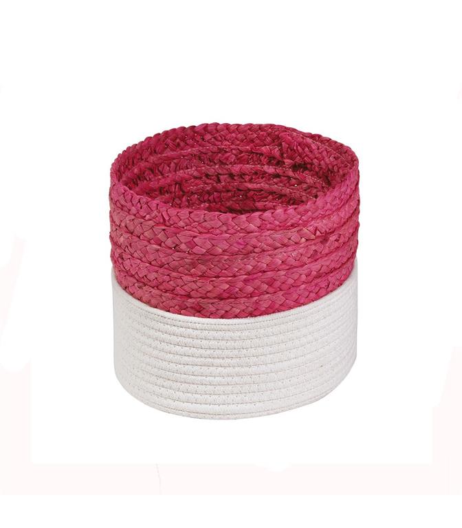 Panier bicolore blanc et rose en corde
