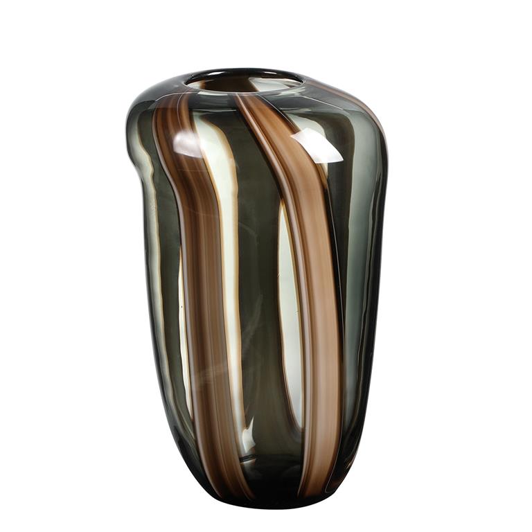 Vase décoratif en verre gris transparent et marron H34
