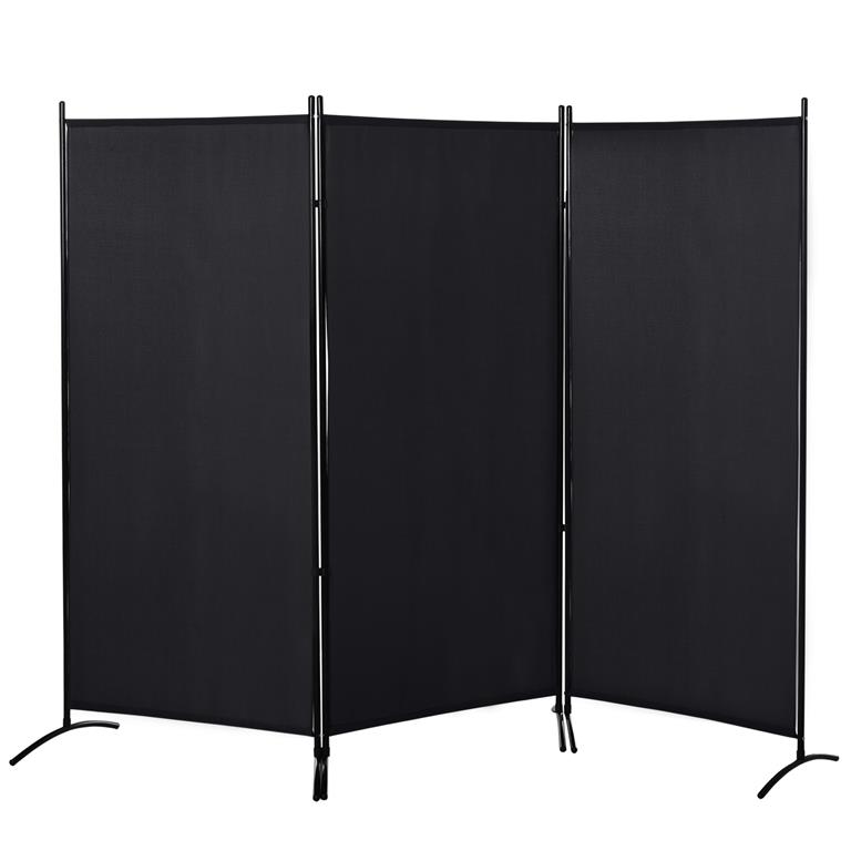 Paravent 3 panneaux sur pied métal époxy polyester haute densité noir