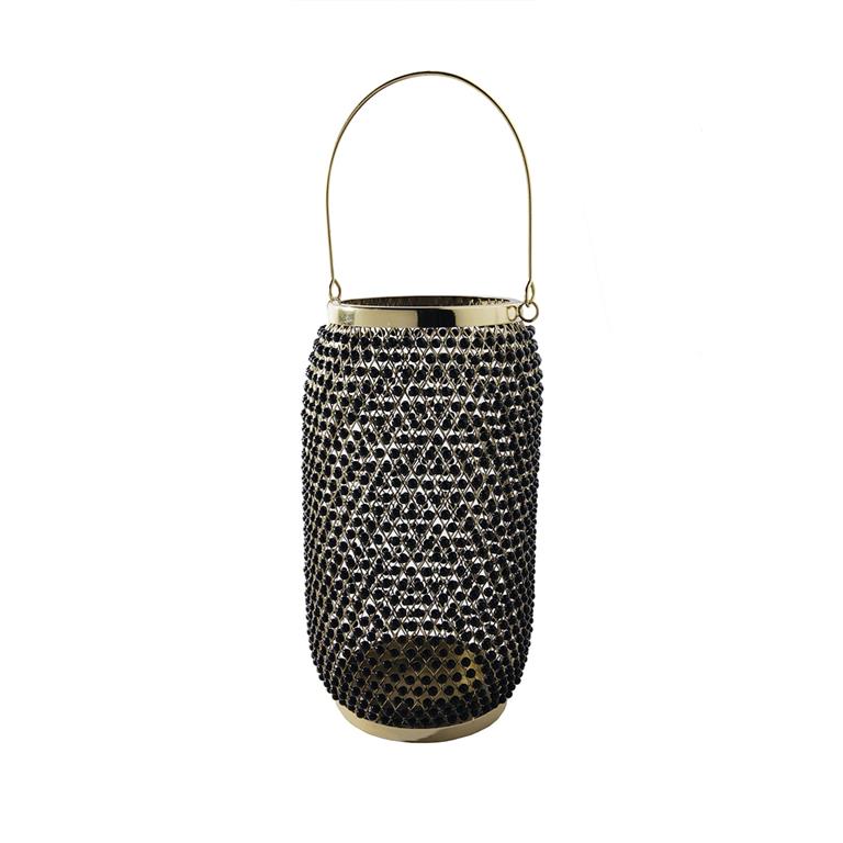 Lanterne décorative en fer doré et noir H29