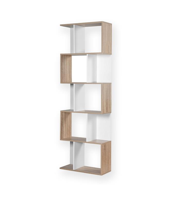 Bibliothèque Multi-cases H180 cm - Décor Bois et Blanc