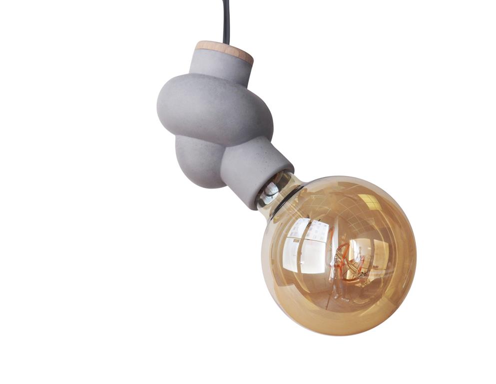 Lampe à suspendre en béton et bois cordon noir ampoule LED edison