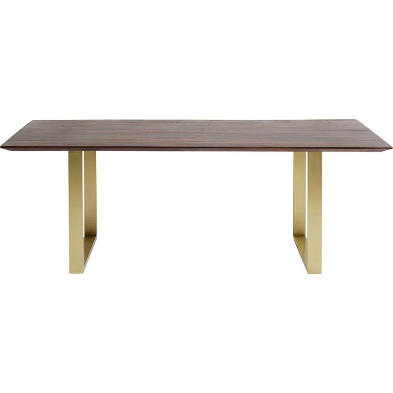 Table à manger 6 personnes acacia brun biseauté et acier laiton L160