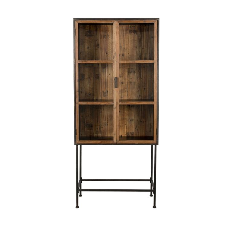 Armoire de rangement vitrée en bois et métal noir