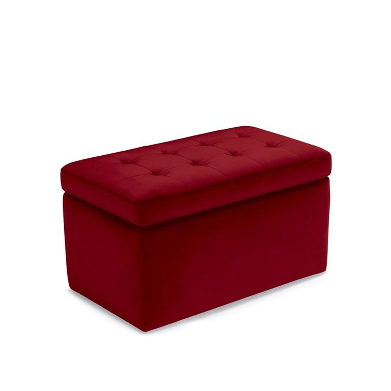 Banquette de rangement matelassée en velours bordeaux 80x47 cm