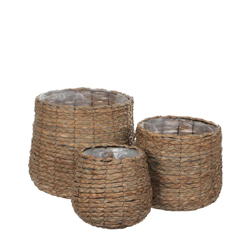 3 cache-pots en jonc de mer marron clair H31