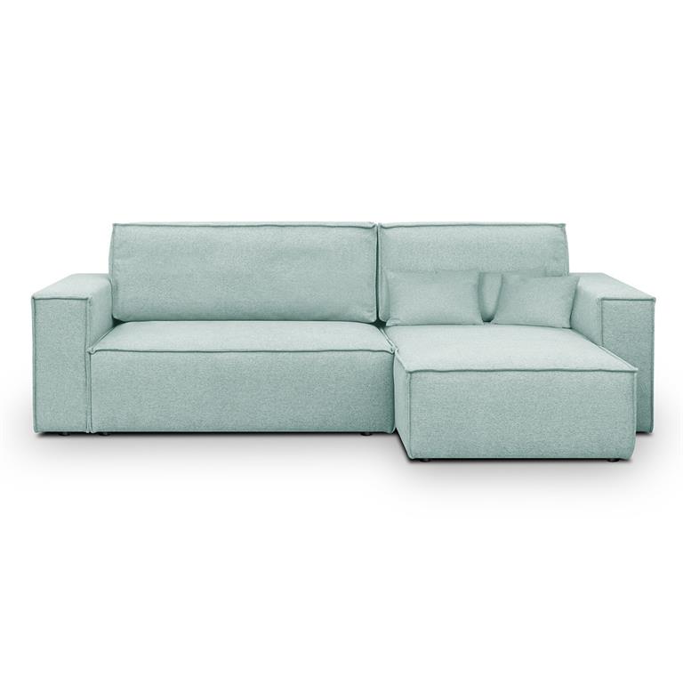 Canapé d'angle convertible 4 places en tissu bleu pastel