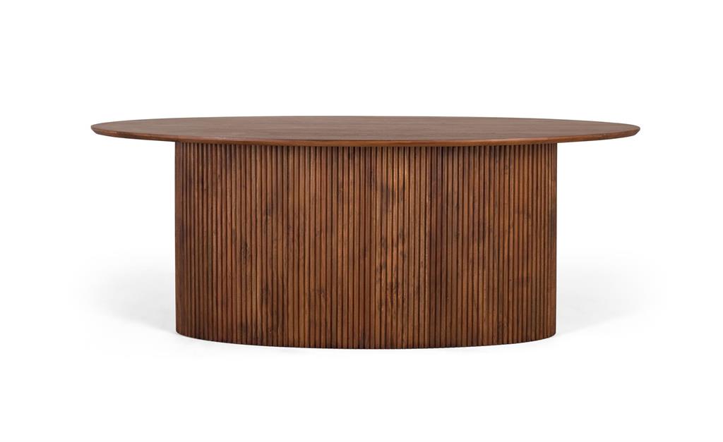 Table à manger ovale en bois d'acacia. comme il s'agit de bois de récupération, il peut être livré avec ses nœuds et grains d'origine. · hauteur : 76 cm. · ...
