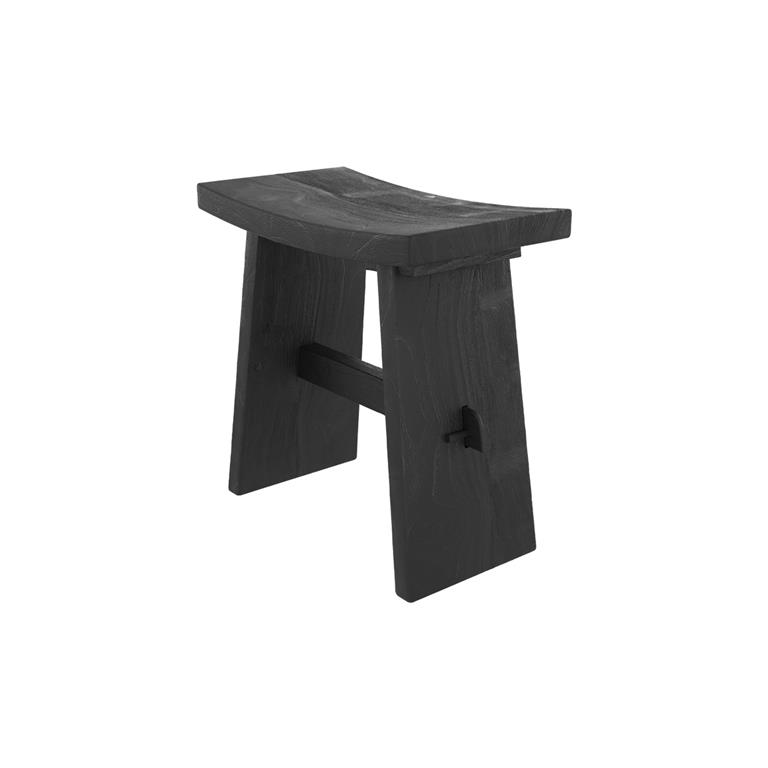 Tabouret en bois de teck recyclé peint en noir