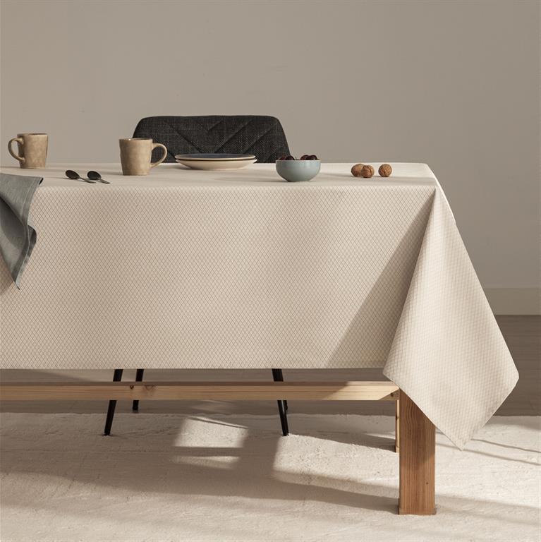 Nappe imprimée toucher tissu et traitement antitache Beige 140x240 cm