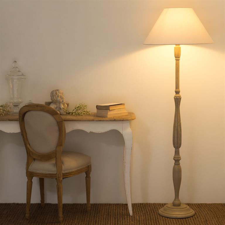 Lampadaire en bois et coton ivoir H 167 cm JOSÉPHINE
