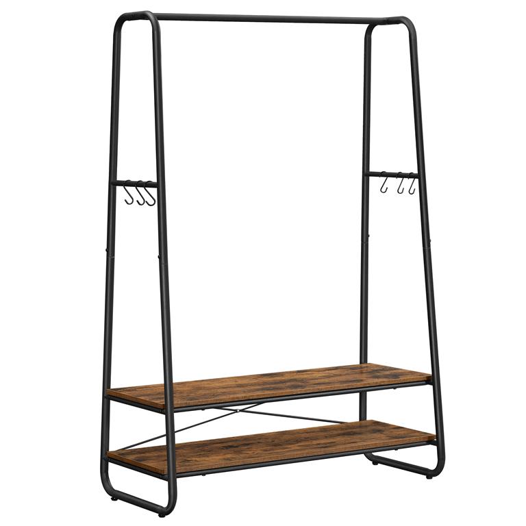 Portant à vêtements 2 étagères effet bois marron rustique