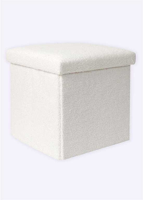 Pouf coffret pliable en maille bouclette - CMP-HD0058 - Blanc - Panneaux de fibres-MDF - Taille 