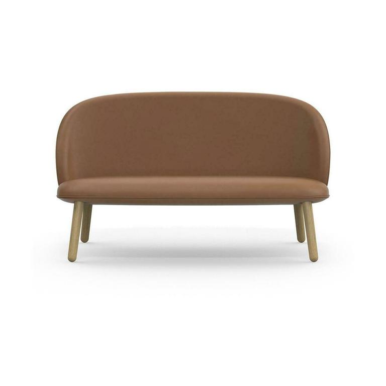 Canapé en cuir brandy et pieds en chêne naturel 145 cm