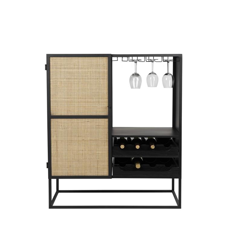 Meuble range bouteille en bois rotin