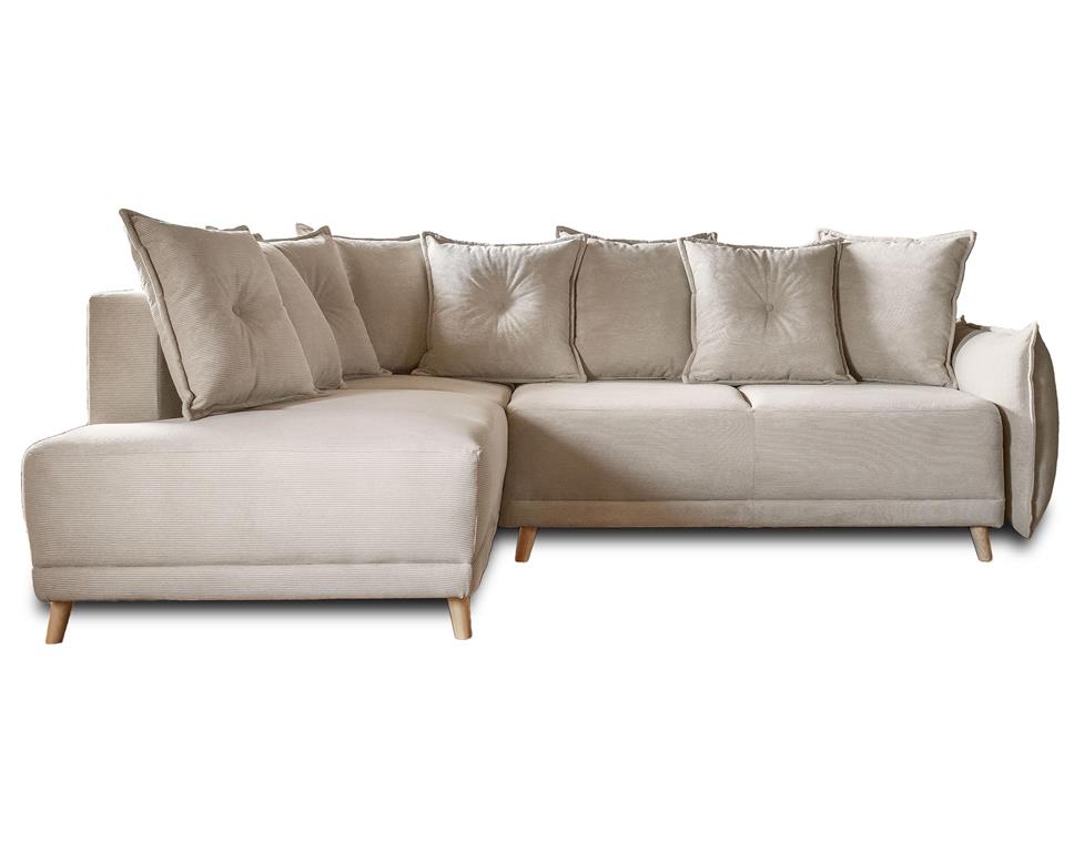 Canapé d'angle gauche convertible 5 places en velours côtelé beige